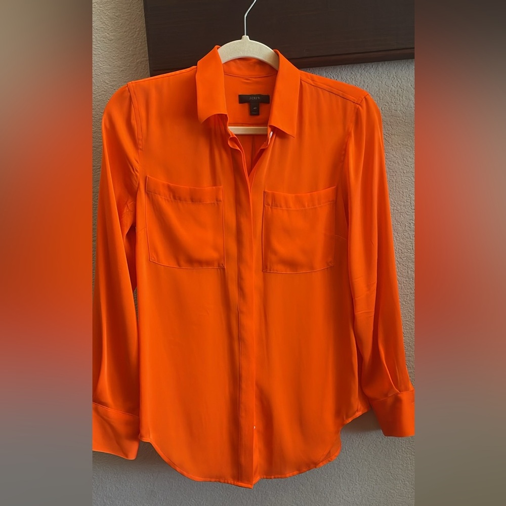 J crew silk blouse orange color size 4P small